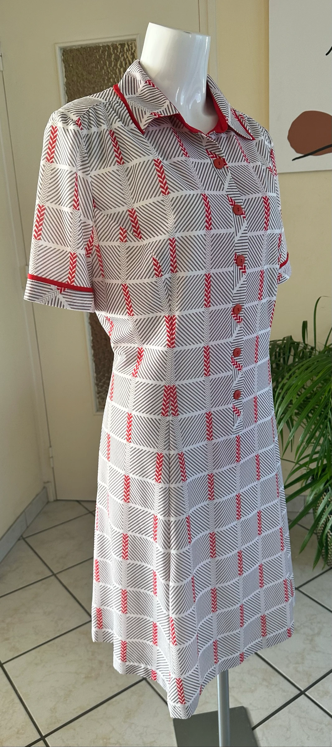 Vintage gewatteerde jurk rood en beige maat 42 – Perfecte staat – photo 5